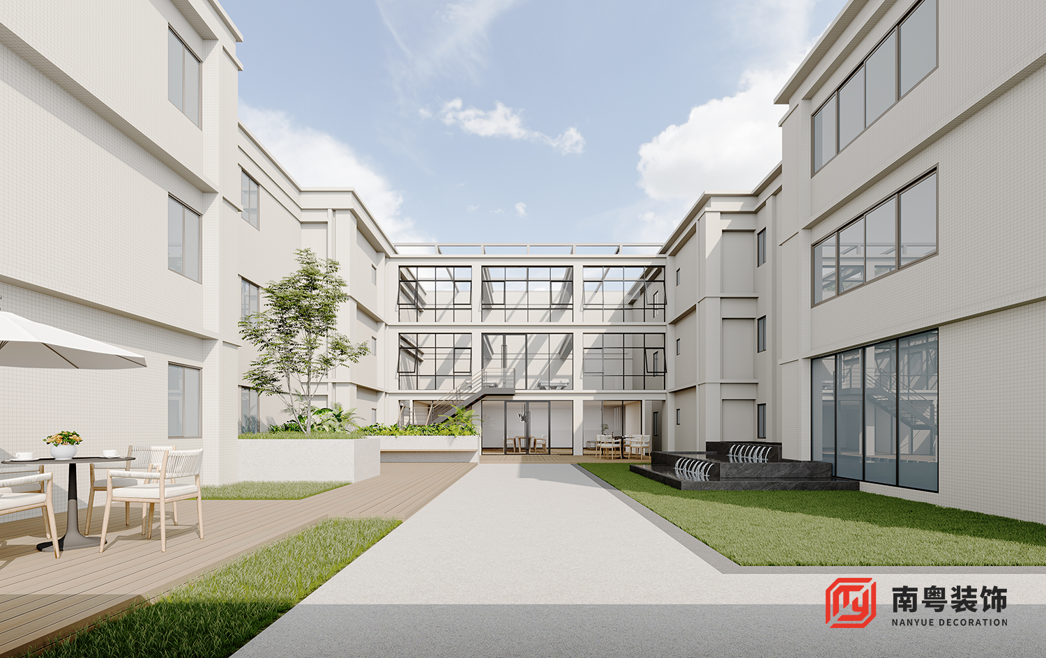 广州市南沙区某安保服务有限公司5000㎡办公楼装修二楼露台设计效果图