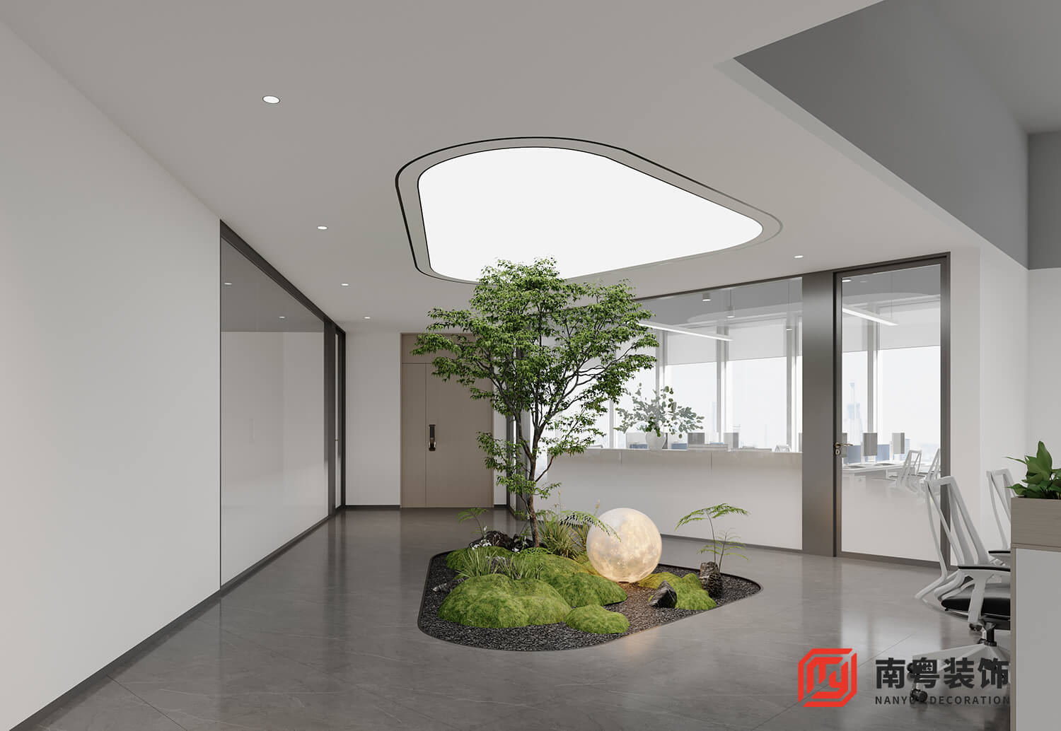 广州市海珠区中健云康1600㎡办公室装修创意走廊设计效果图